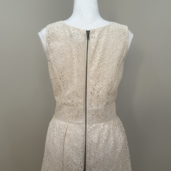 Off-White Lace Midi Sleeveless Dress with Wide-U Neckline and Banded Waistline - Picture 6 of 8